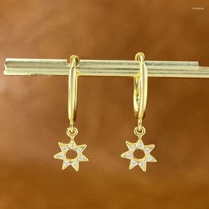 Hoop oorbellen KNB Real 925 Sterling Silver Gold Color Mini Zirkon Hollow Zeven puntige ster voor vrouwen Hoge kwaliteit Fine Jewelry