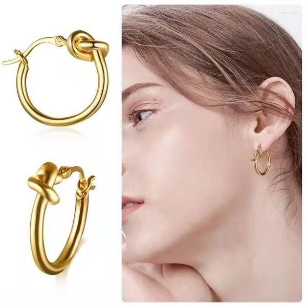 Boucles d'oreilles créoles noeud 18 carats plaqué or véritable minimaliste Huggie femmes fermoir cercle en acier inoxydable pour