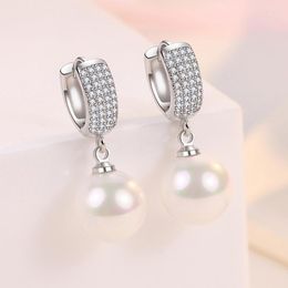 Hoop oorbellen KOFSAC Prachtig volledig zirkon voor vrouwen mode 925 Sterling Silver Ear Jewelry Lady Elegant Pearl Earring