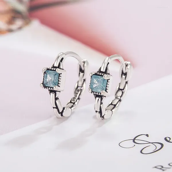 KOFSAC – boucles d'oreilles carrées en cristal bleu pour femmes, bijoux tendance, Vintage, chaîne en argent thaïlandais 925, motif décoratif