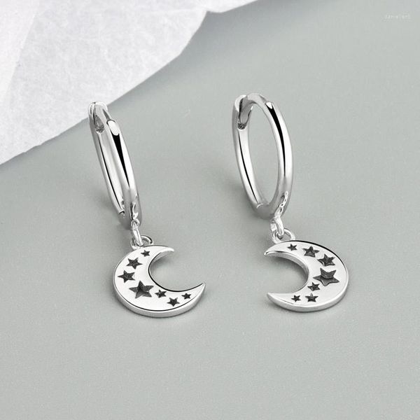 Boucles d'oreilles créoles KOFSCA mignon creux étoile croissant de lune pour les femmes mode 925 bijoux en argent Sterling boucle d'oreille en or dame accessoires