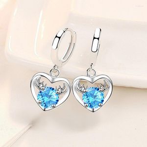 Boucles d'oreilles créoles KOFSAC mode femme boucle d'oreille bijoux brillant Zircon amour coeur cerf 925 en argent Sterling pour les femmes accessoires de noël