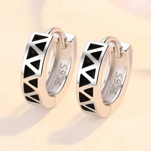 Boucles d'oreilles créoles KOFSAC mode Vintage noir treillis triangulaire pour femmes argent 925 bijoux géométrique Simple petite boucle d'oreille dame