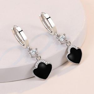 Hoop oorbellen KOFSAC Hoge kwaliteit Zwart hart voor vrouwen Trendy 925 Sterling Silver Party Sieraden Zirkon Spade Earring