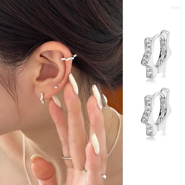 Pendientes de aro KOFSAC Mini hexagrama geométrico estrella hebilla de oreja para mujer Chic Plata de Ley 925 moda pendiente de circón joyería