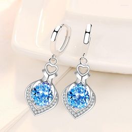 Boucles d'oreilles créoles KOFSAC à la mode 925 en argent Sterling pour les femmes exquis bleu Zircon amour goutte Type boucle d'oreille bijoux dame cadeau d'anniversaire