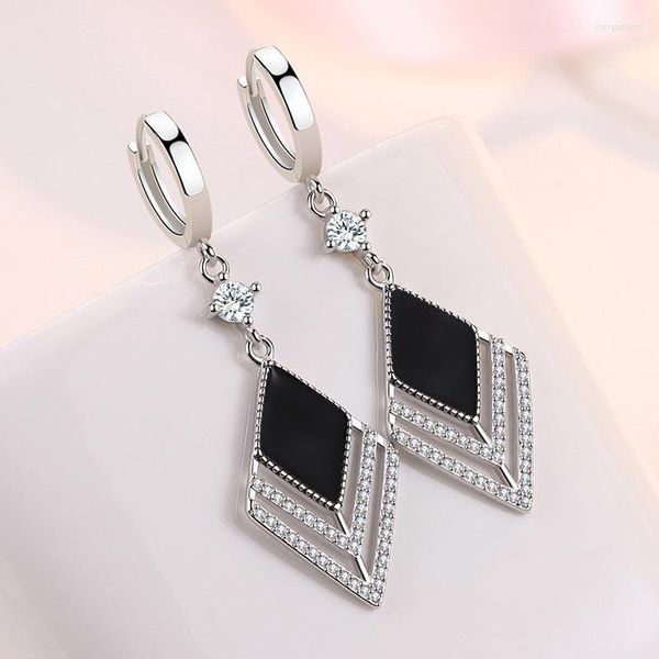 Boucles d'oreilles créoles KOFSAC Vintage noir géométrique femmes exquis 925 bijoux en argent Sterling Zircon boucle d'oreille dame anniversaire accessoires