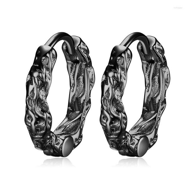 Boucles d'oreilles créoles KOFSAC Vintage noir Texture irrégulière cerceaux hommes bijoux 925 en argent Sterling pour femmes Hip-Hop accessoires de fête cadeaux