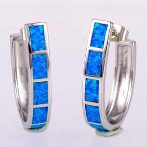 Boucles d'oreilles créoles KONGMOON grand demi-cercle océan bleu opale de feu argent plaqué bijoux pour femmes Piercing