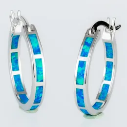 Boucles d'oreilles créoles KONGMOON océan bleu opale de feu plaqué argent bijoux pour femmes fermeture à pression