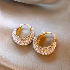 Boucles d'oreilles créoles Design coréen, bijoux à la mode plaqué or 14 carats, panier en forme de U, perles en cristal, accessoires de travail quotidiens élégants pour femmes