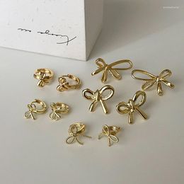 Boucles d'oreilles créoles mode coréenne Y2k, boucle d'oreille creuse avec nœud papillon pour femmes et filles, boucle d'oreille suspendue en métal doré, Piercing, bijoux esthétiques