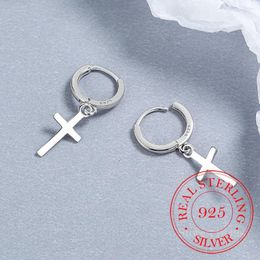 Boucles d'oreilles créoles coréennes 925 croix en argent Sterling pour femmes enfants étudiants 2023 bijoux de fête de mariage cadeau femme Pendientes