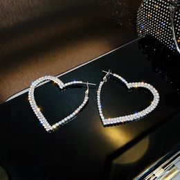 Boucles d'oreilles créoles mode coréenne grand coeur cristal pour les femmes géométrique plein strass déclaration fête bijoux cadeaux
