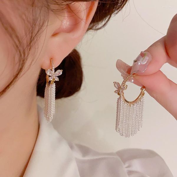 Pendientes de aro Moda coreana Zircon Mariposa Borla Joyas para mujeres