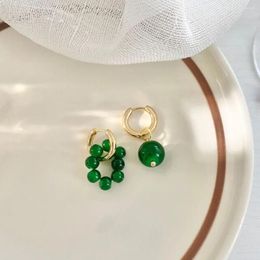 Boucles d'oreilles cerceaux Green Green Perles pendentif bijoux Bohemian double cercle punk asymétrique pour les femmes