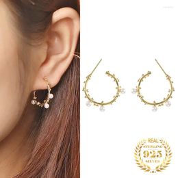 Oorringen Koreaans Echt Sterling Zilver 925 Huggie Parel Kraal Stud Drop Voor Vrouwen Elegante Vergulde Fijne Sieraden Gift