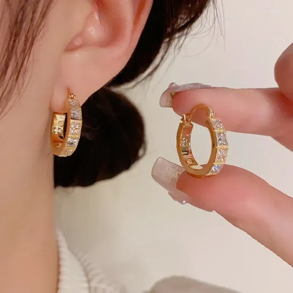 Boucles d'oreilles créoles en Zircon géométrique, Style coréen, à la mode, luxe léger, exquis et Simple, haute qualité