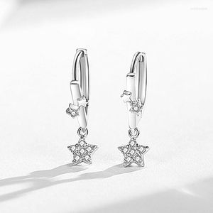 Boucles d'oreilles créoles tendance coréenne, couleur argent, étoile en Zircon pour femmes, Huggie en cristal, bijoux délicats, vente en gros