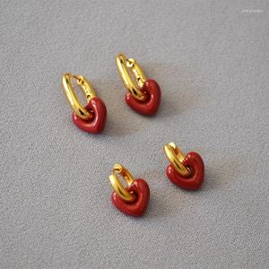 Boucles d'oreilles Hoop Version coréenne de la glaçure émaillée à la mode Red Chubby Red Chubby avec de la personnalité et du tempérament de niche