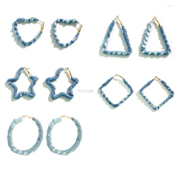 Pendientes de aro Kpop Denim Simple para mujer Egirl círculo redondo corazón estrella geometría fiesta coreana regalos de joyería