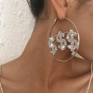 Boucles d'oreilles créoles Lalynnly créatif luxe strass rond Dollar pour les femmes cadeaux de fête en gros accessoires d'oreille en cristal E10052