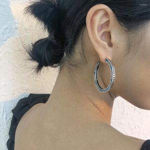 Boucles d'oreilles créoles Lalynnly pour femmes, personnalité rétro, couleur argent ancien, petits strass percés, Punk, bijoux exquis, cadeau E9963