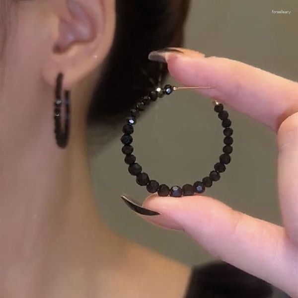 Boucles d'oreilles cerceau grand cristal noir perlé pour femme à la mode femmes cercle bijoux accessoires anneaux en gros