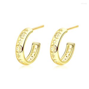 Hoop oorbellen grote charme 925 Sterling Silver C Shape Moon Star Zirkon Stud Women Earring Gold Compated Jewelry 2022