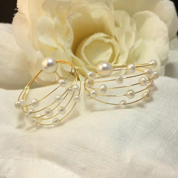 Grandes boucles d'oreilles créoles pour femmes, faites à la main, avec de vraies perles de couleur blanche naturelle, de haute qualité, sans allergie, S925