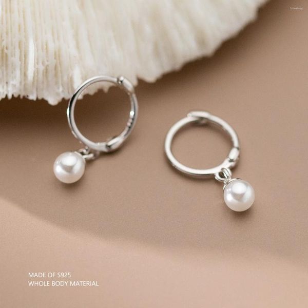 Boucles d'oreilles créoles LAVIFAM en argent Sterling 925, Simple, lisse, ronde, perle synthétique, boucle d'oreille intérieure 8mm, bijoux de petite taille