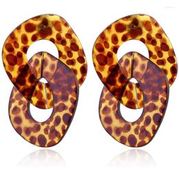 Pendientes de aro de resina acrílica de leopardo, cadena doble, joyería de moda de carey (color aleatorio)