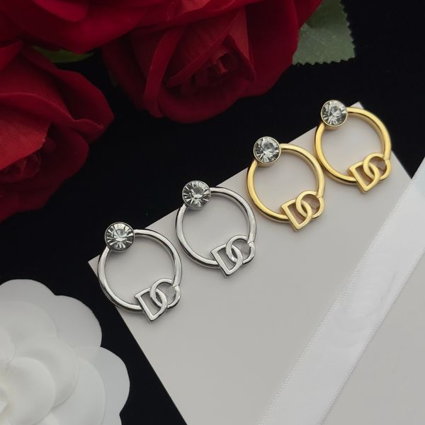 Boucles d'oreilles créoles Lettre Stud Boucle d'oreille Micro Inlays Cristal Classique Cuivre Femmes Cadeaux Designer Bijoux Boucles d'oreilles de fiançailles HDER8 --016