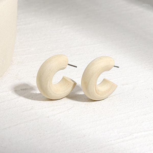 Boucles d'oreilles cerceau Lifefontier bohème Beige en bois C Type boucle d'oreille pour les femmes à la main bois rond cercle déclaration fête bijoux 2023