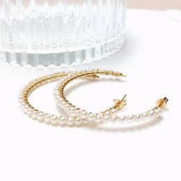 Pendientes de aro Lii Ji Tiny Freshwater Pearl American 14K Gold Filled 45mm Big Minimalist Boho Party Jewelry para mujer