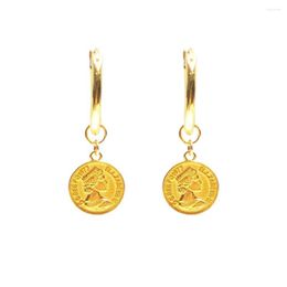 Boucles d'oreilles créoles Lii Ji Vintage luxe réel 925 argent Sterling pièce ronde suspendue pour les femmes bijoux fins cadeau