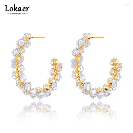 Boucles d'oreilles créoles Lokaer exquis zircon cubique magnifique Huggie pour les femmes en acier inoxydable Bling couleur or bijoux de mode E23086