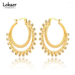 Boucles d'oreilles créoles Lokaer en acier inoxydable 40mm cercle mode pour femmes CZ cristal charme déclaration élégant bijoux dorés E23102