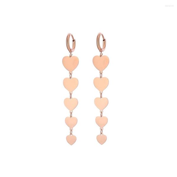 Boucles d'oreilles créoles longues à pampilles, bijoux coréens en acier inoxydable, pendentif en forme de cœur doux, couleur or Rose pour femmes, cadeaux à la mode 2022