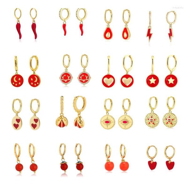 Boucles d'oreilles créoles LOOXI or rempli rouge émail boucle d'oreille cadeau de mariage petit piment charmant délicat femmes bijoux de mode