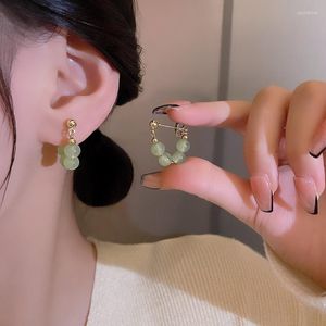 Boucles d'oreilles créoles Lovelink rétro vert résine perle métal pour femmes élégant couleur or sphère ronde filles mode bijoux