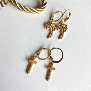 Hoepel oorbellen Mooie gouden kleur plating kleine kruis palmboom charme voor vrouwen meisje zoete delicate casual kleine sieraden accessoire