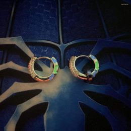 Boucles d'oreilles créoles lumineuses plaquées argent incrustées de Zircon pour hommes et femmes, bijoux de discothèque Cool Hip-Hop Rock