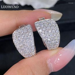 Pendientes de aro LUOWEND, oro blanco de 18 quilates, diamante Natural Real, diseño brillante, joyería de compromiso para mujer, regalo de vacaciones