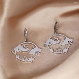 Pendientes de aro LUTAKU de acero inoxidable, colgante circular de cielo redondo, nube y estrella para mujer, joyería sencilla, regalo de cumpleaños