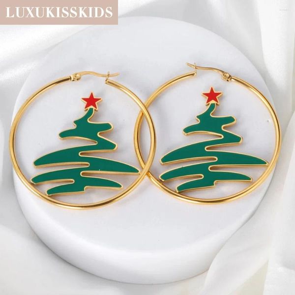 Pendientes de aro Luxukisskids Trendy Big Lindo Lindo Trez de Navidad Canes Jingle Bell Charm Round Santa Jewelry Clips