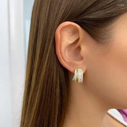 Boucles d'oreilles créoles luxe Bling 5A zircon cubique Rectangle CZ croix Huggie boucle d'oreille classique à la mode géométrique femmes Out bijoux