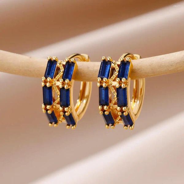 Boucles d'oreilles cerceau Zircon bleu de luxe pour femmes 2024 Conception de conception en acier inoxydable tendance bijoux esthétique