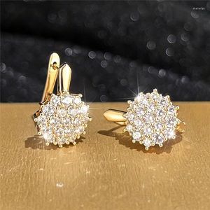 Boucles d'oreilles créoles luxe cristal tournesol blanc Zircon pleine fleur de pierre pour les femmes classique couleur argent bijoux de mariage