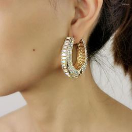 Hoepel oorbellen luxe kubieke zirkoon kristal strass strikte big for dames bruiloft sieraden goud kleurlegering